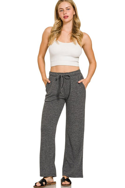 Black Ribbed Wide Leg Lounge Pants