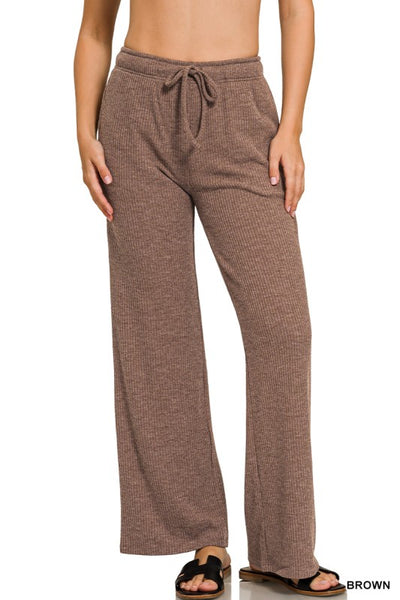 Chocolate Ribbed Wide Leg Lounge Pants