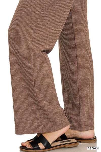 Chocolate Ribbed Wide Leg Lounge Pants
