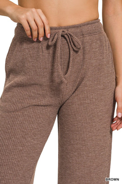Chocolate Ribbed Wide Leg Lounge Pants