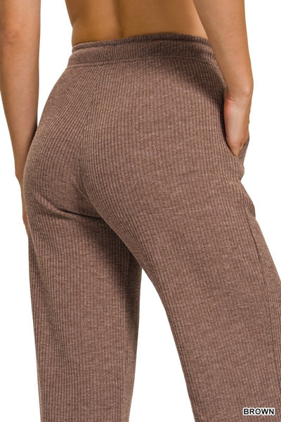 Chocolate Ribbed Wide Leg Lounge Pants