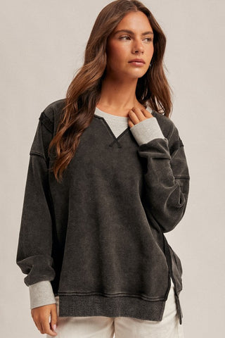 Black Snow Wash Oversized Sweatshirt