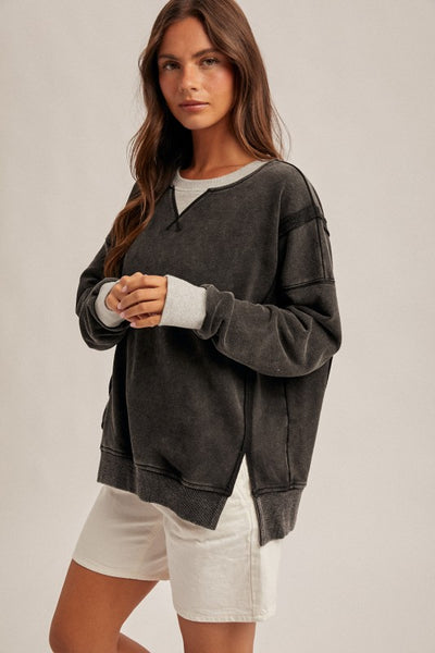 Black Snow Wash Oversized Sweatshirt