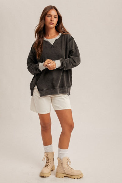 Black Snow Wash Oversized Sweatshirt