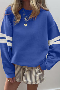 Royal Blue Varsity Striped Oversized Sweatshirt