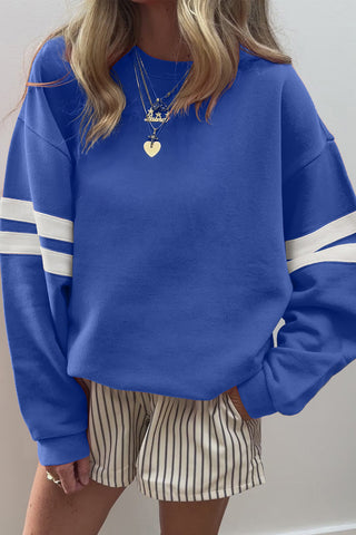 Royal Blue Varsity Striped Oversized Sweatshirt