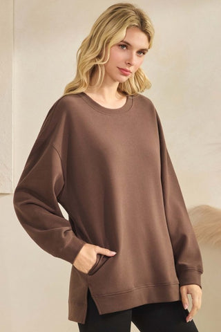 Coffee Cotton Scuba Pocket Pullover