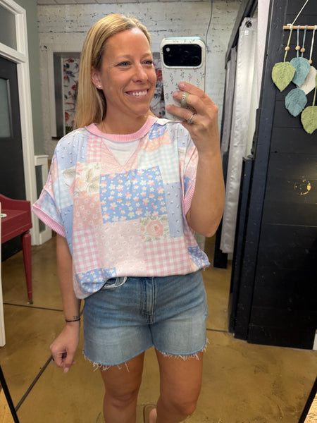 Pink Floral Patchwork Top