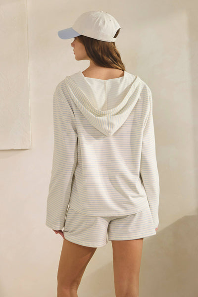 Blue & Cream Striped Lounge Hooded Top