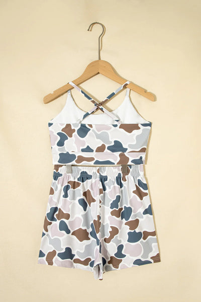 Slate & Mocha Camo Cropped Tank & Short Set