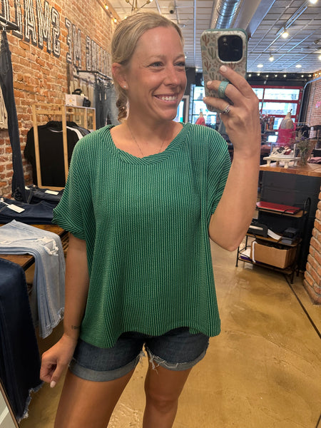 Kelly Green Textured Short Sleeve Top