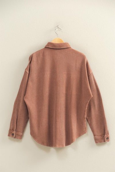 Chestnut Oversized Mineral Washed Waffle Shacket