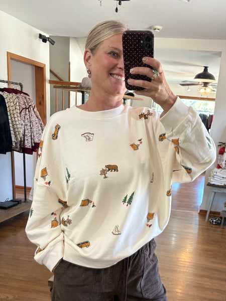 Cream Camping Long Sleeve Top