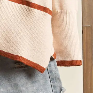 Cream & Rust Striped Knit Sweater