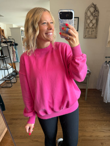 Hot Pink Fleece Oversized Pullover
