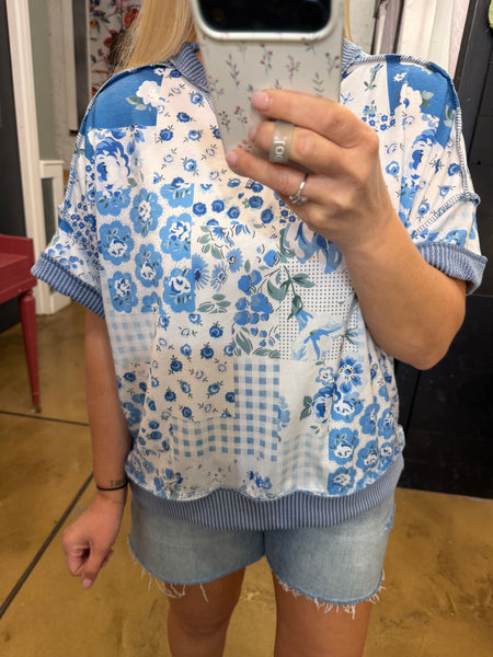 Denim Floral Patchwork Top