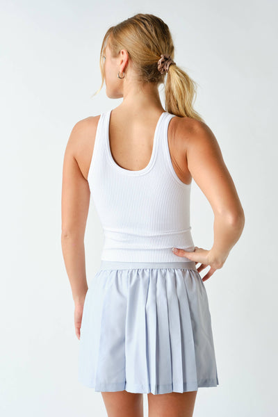 White Ribbed Scoop-Neck Built-in-Bra Tank Top