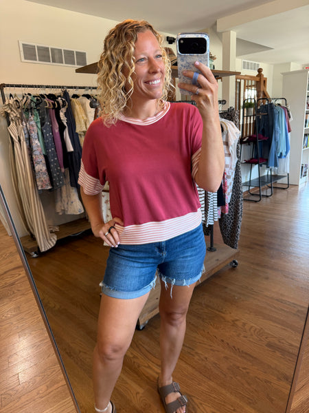 Mauve Stripe Color-Block Tee