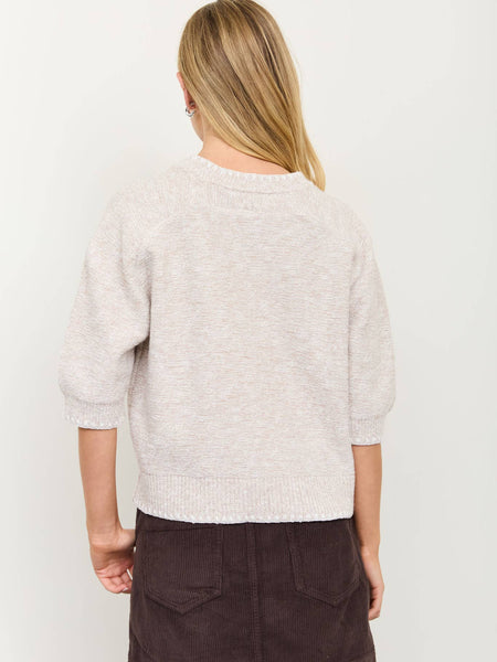 Mocha Contrast Trim Short Sleeve Knit Sweater
