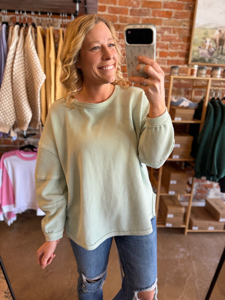 Exposed Seam Long Sleeve Knit Top