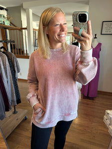 Winter Rose Acid Washed Double Ribbed Hi-Low Pullover