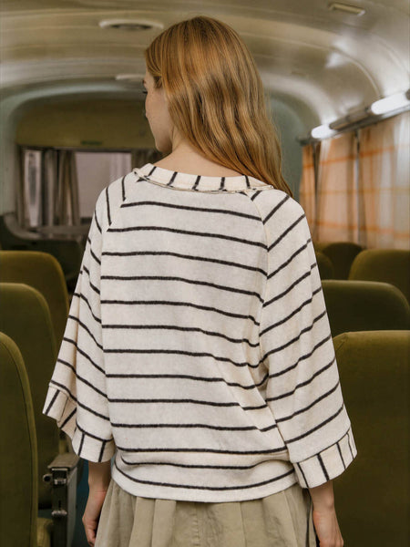 Cream Stripe Wide Sleeve Sweater