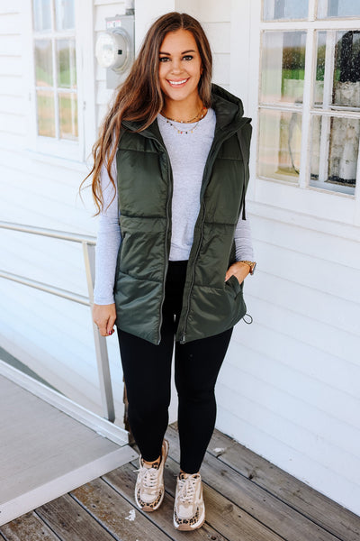 Olive Longline Padded Vest