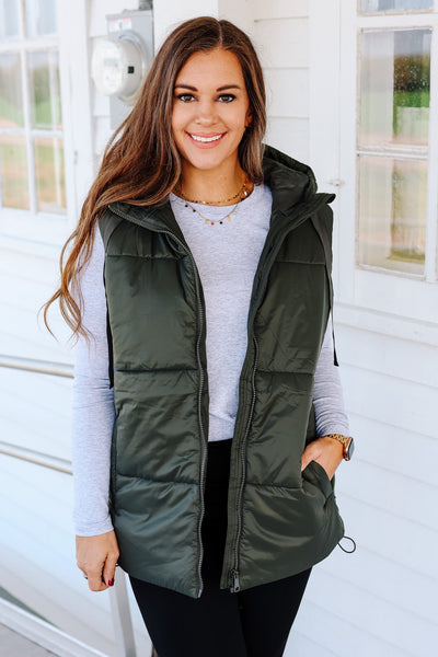 Olive Longline Padded Vest