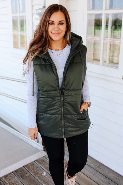 Olive Longline Padded Vest