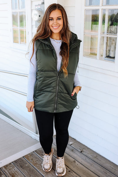 Olive Longline Padded Vest