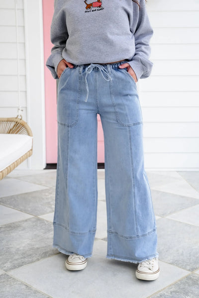 Trouser Wide Leg Drawstring Denim Pants