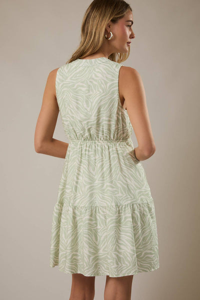 Sage & White Abstract Sleeveless Dress