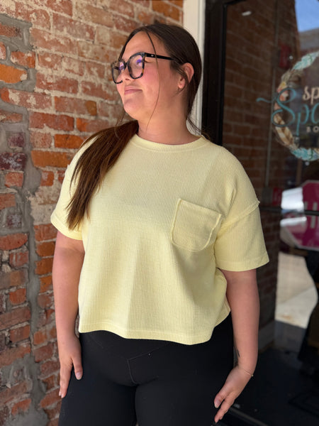 Butter Yellow Ribbed Pocket Tee