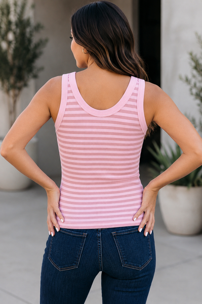 Pink Stripe Ribbed Knit Tank Top