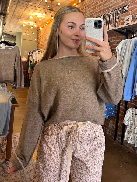 Latte & Ivory Boat Neck Soft Knit Sweater
