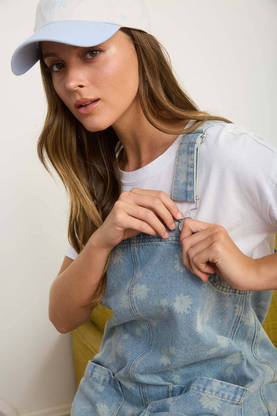 Light Denim Dandelion Mineral Wash Overall Mini Dress