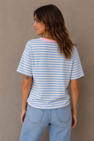 Sky Blue Stripe Oversized Tee