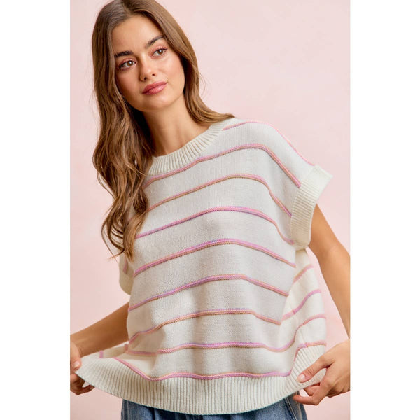 Ivory & Pink Stripe Knit Top