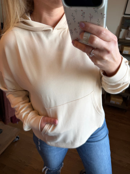 Cream Hooded Pullover With Kangaroo Pocket