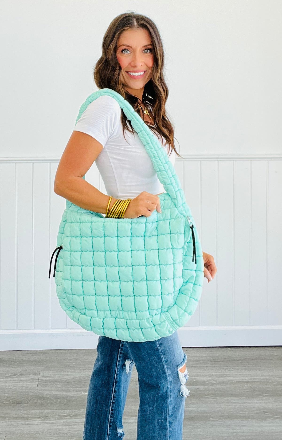 Mint Quilted Puffer Bag
