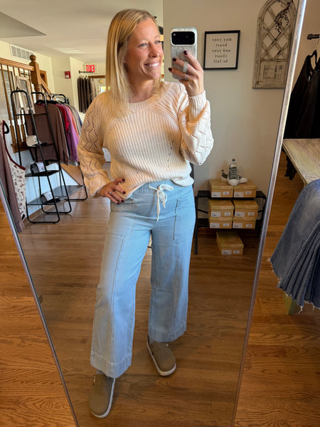 Almond Detailed Sleeve Knit Sweater