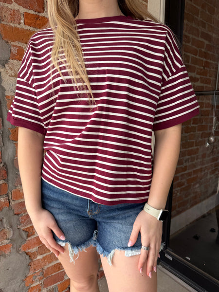 Burgundy Striped Relaxed Fit Top