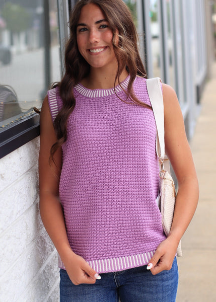 Orchid Waffle Sleeveless Sweater Top