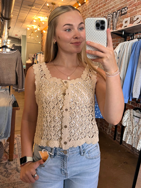 Sequins Embellished Diamond Crochet Lace Vest