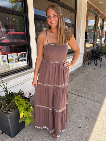 Cocoa Embroidery Tiered Maxi Dress