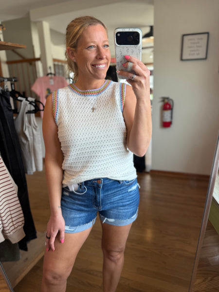 Risen Mid-Rise Distressed Cuffed Denim Shorts