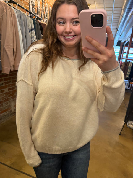Cream Relaxed Soft Knit Boatneck Sweater