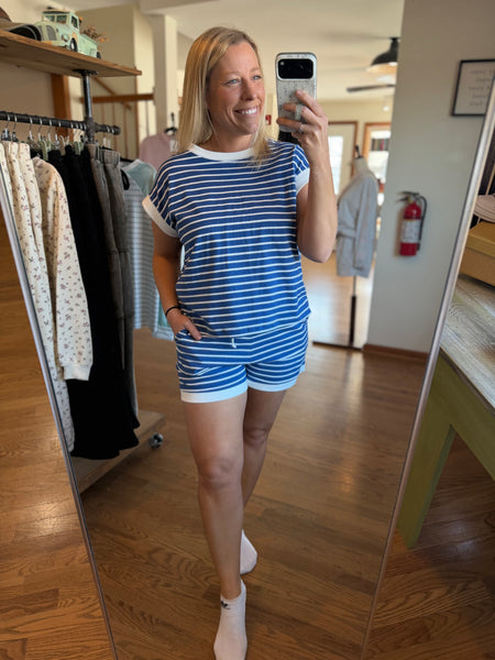 Light Navy Stripe Tee & Shorts Set