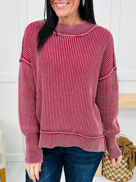 Cabernet Mineral Wash Side Slit Oversized Sweater