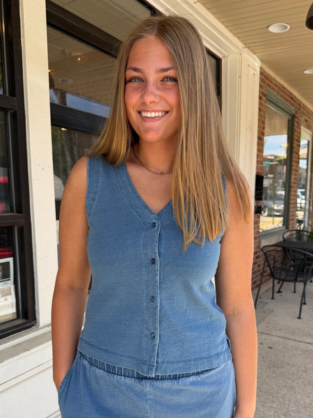 Dark Denim V-Neck Sleeveless Top